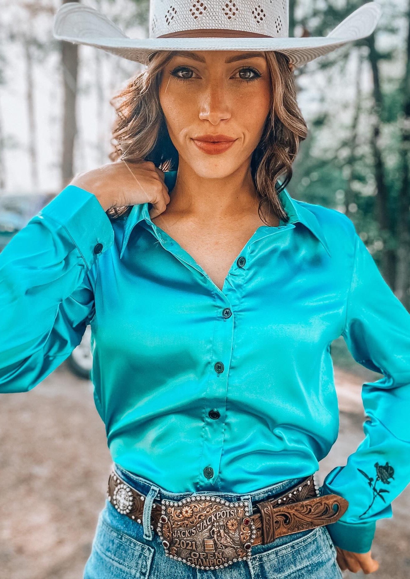 Aqua Satin Rodeo Shirt – Ivys Rose