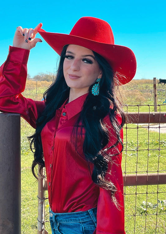Crimson Satin Rodeo Shirt