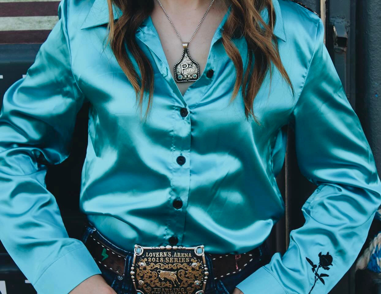 Aqua Leopard Satin Rodeo Shirt