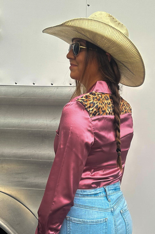 Blush Leopard Satin Rodeo Shirt