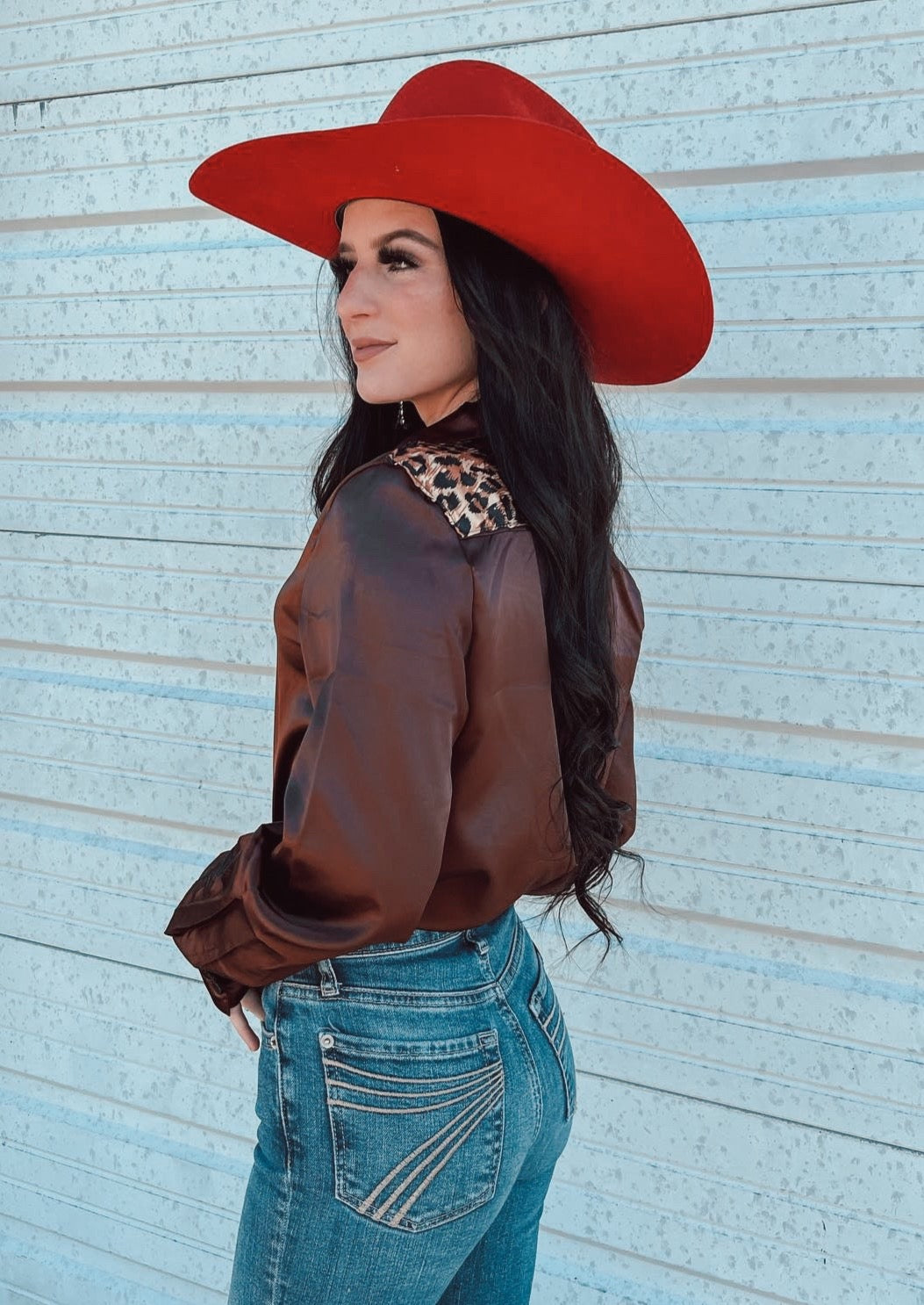 Bronze Leopard Satin Rodeo Shirt