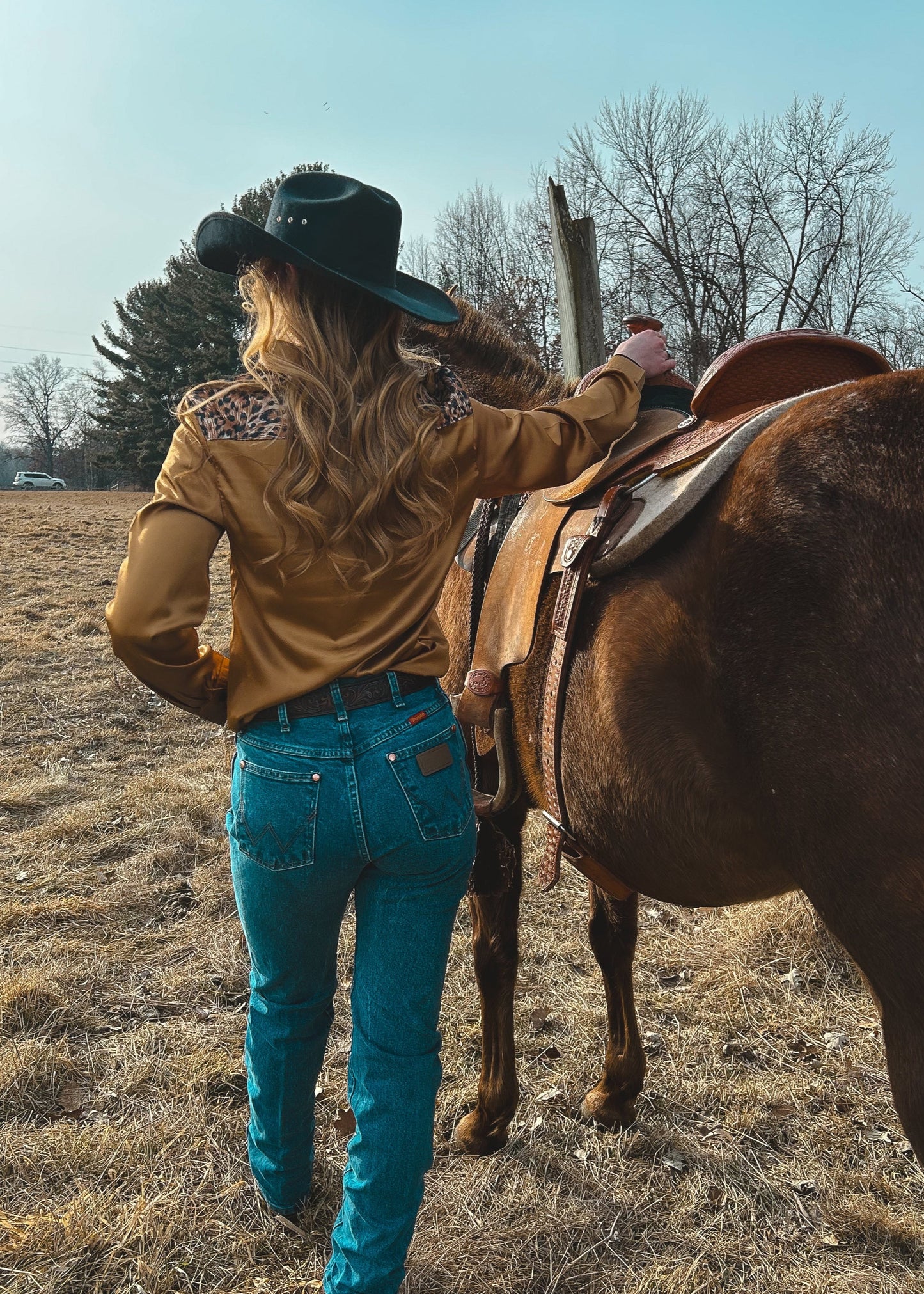 Gold Leopard Satin Rodeo Shirt