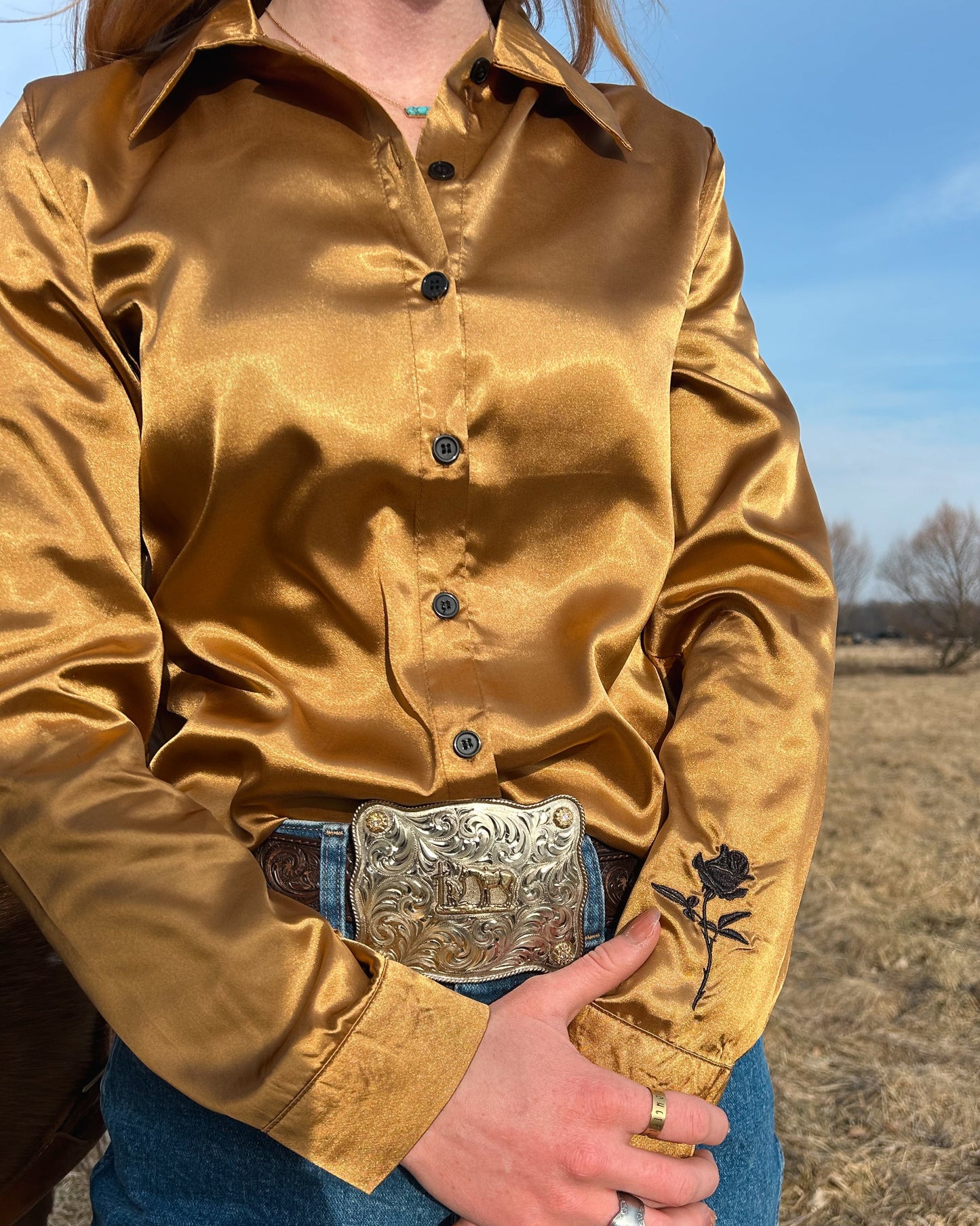 Gold Satin Rodeo Shirt