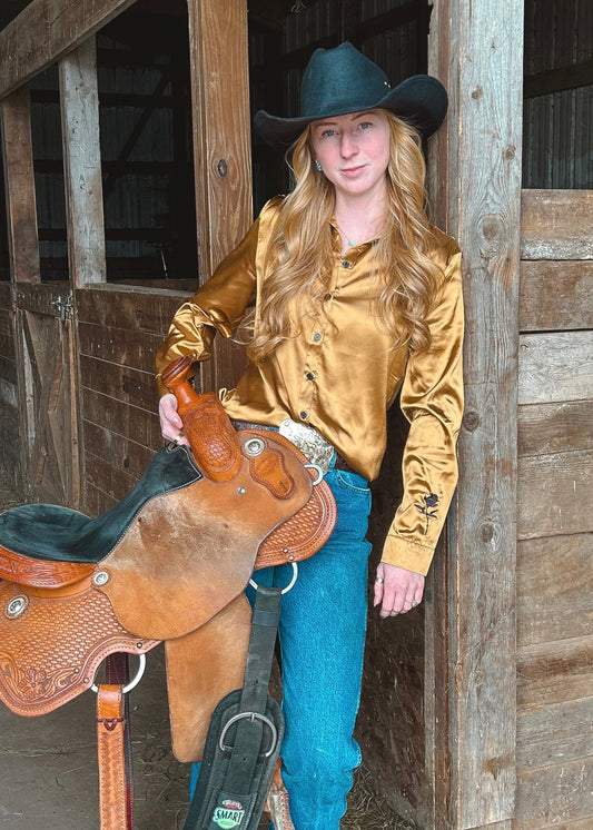 Gold Satin Rodeo Shirt