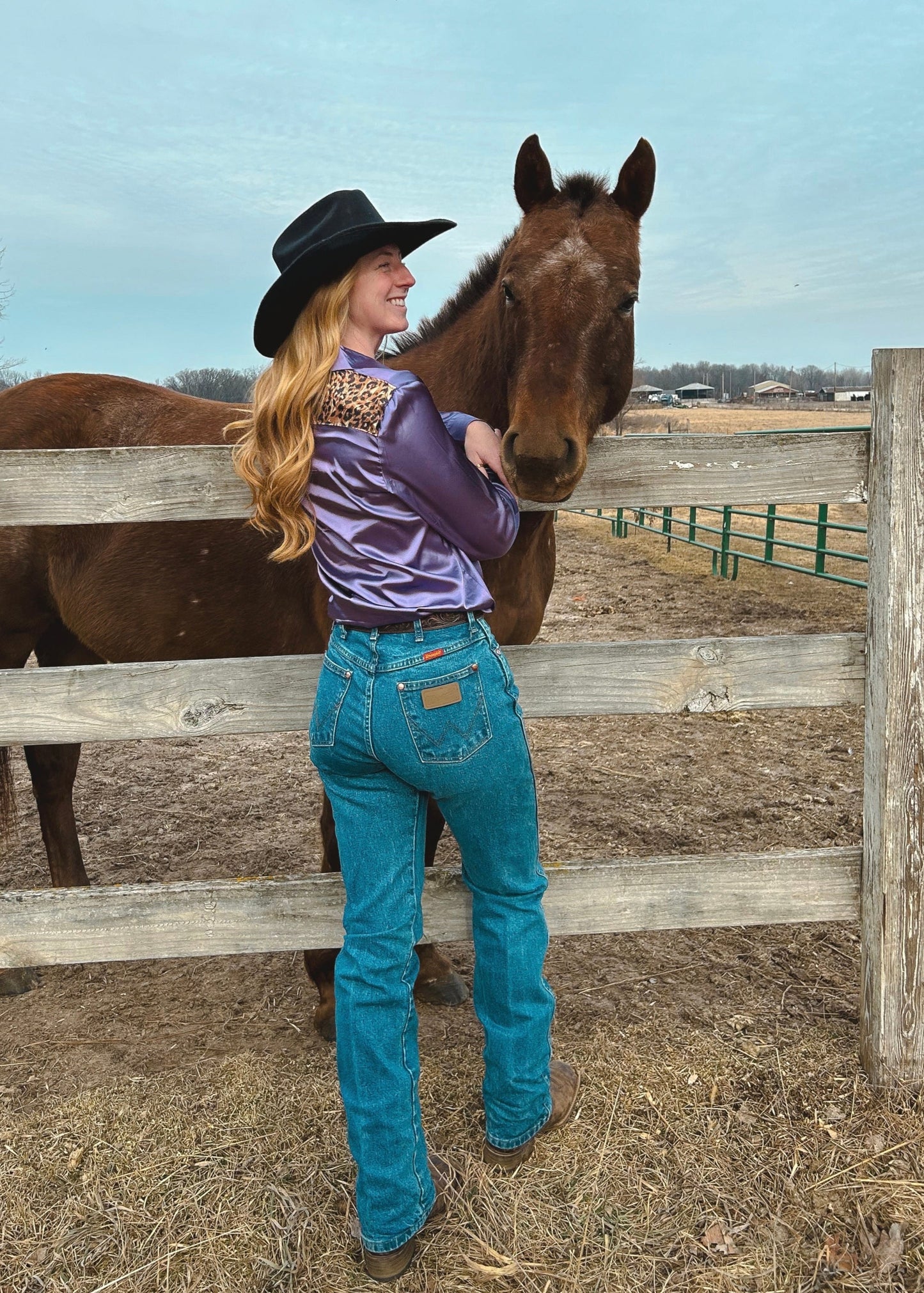 Lilac Leopard Satin Rodeo Shirt