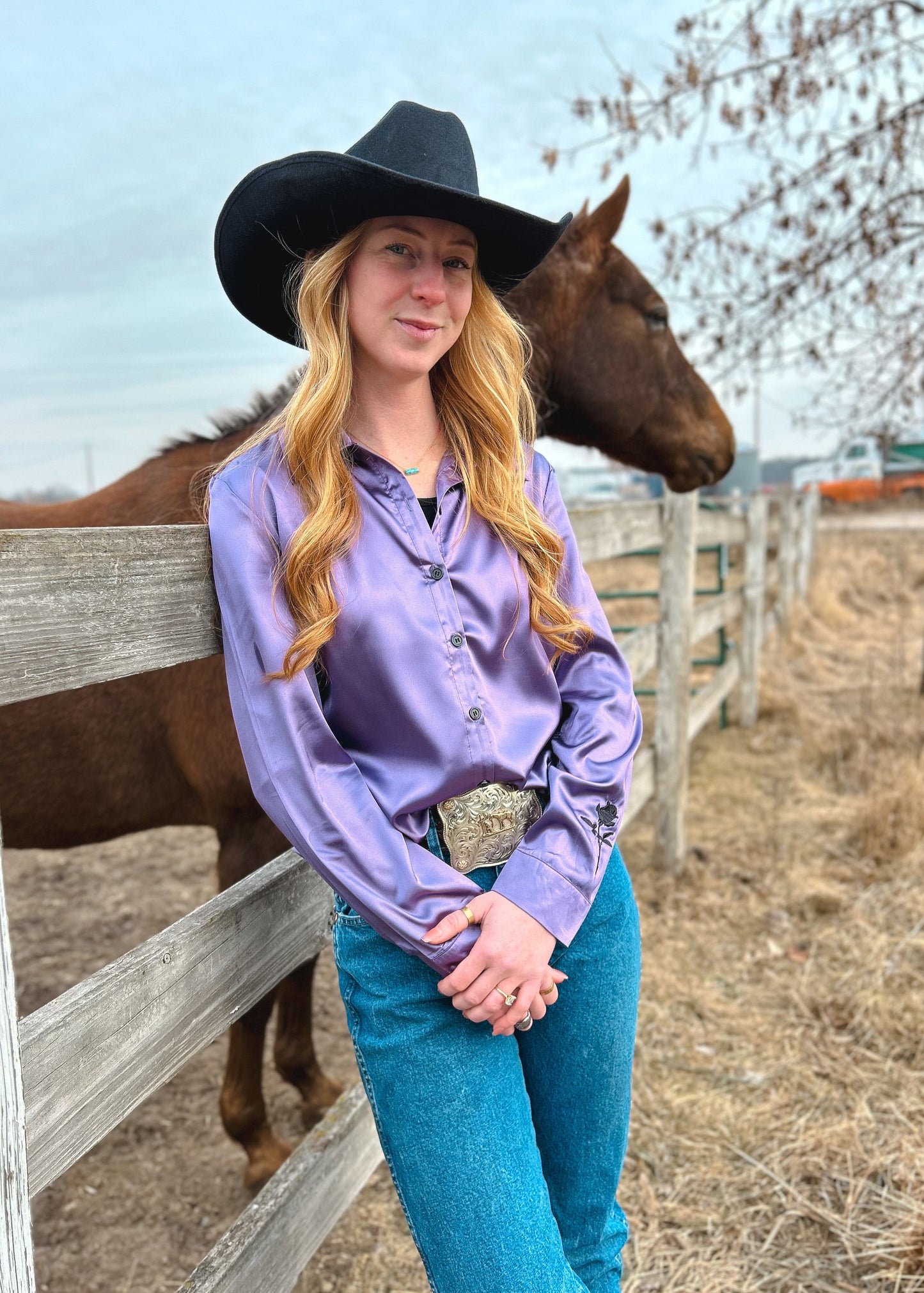 Lilac Satin Rodeo Shirt