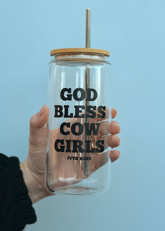 God Bless Cowgirls Glass Cup