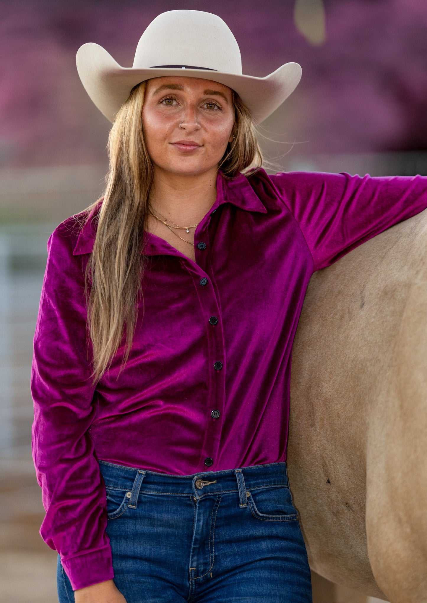 Pink Night Velvet Rodeo Shirt