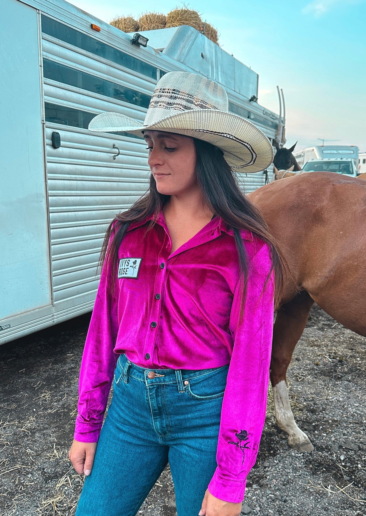 Pink Night Velvet Rodeo Shirt