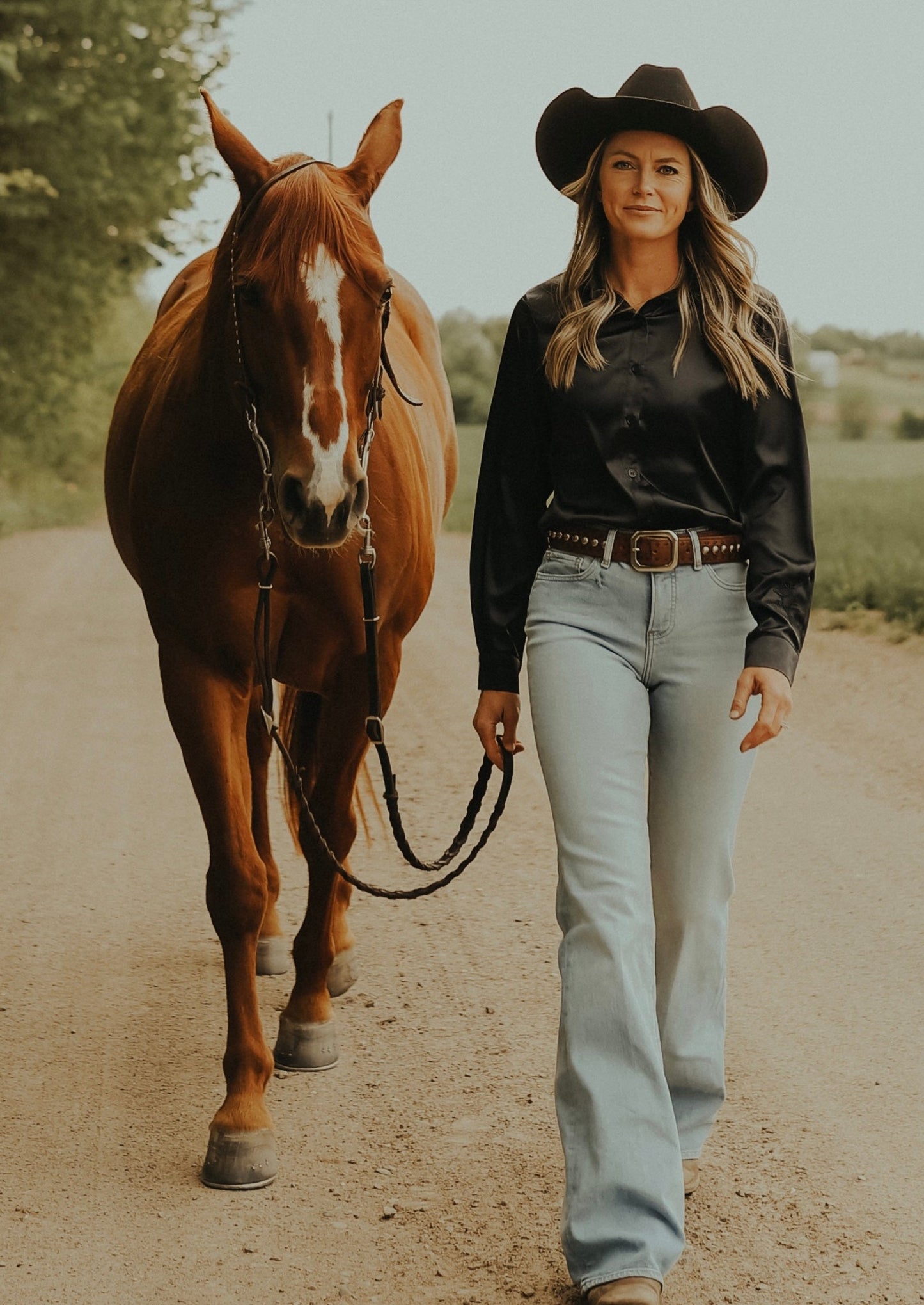 BLACK SATIN RODEO SHIRT