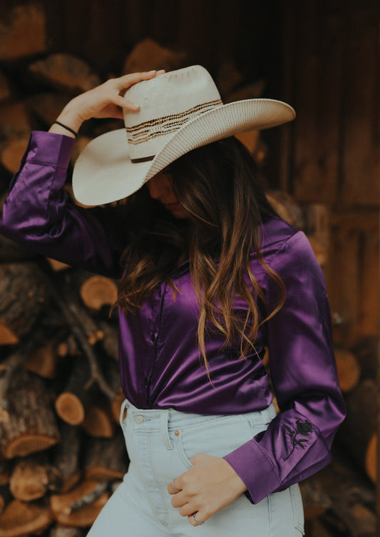 PURPLE SATIN RODEO SHIRT