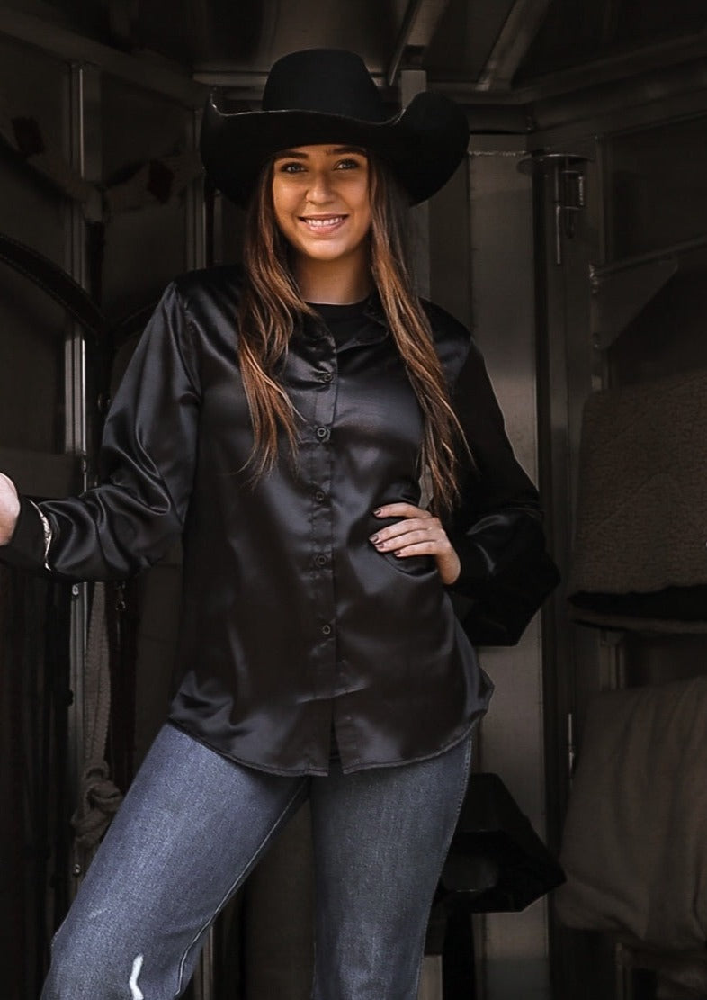 BLACK SATIN RODEO SHIRT