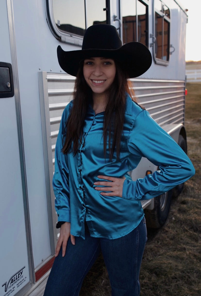 TEAL SATIN RODEO SHIRT – Ivys Rose