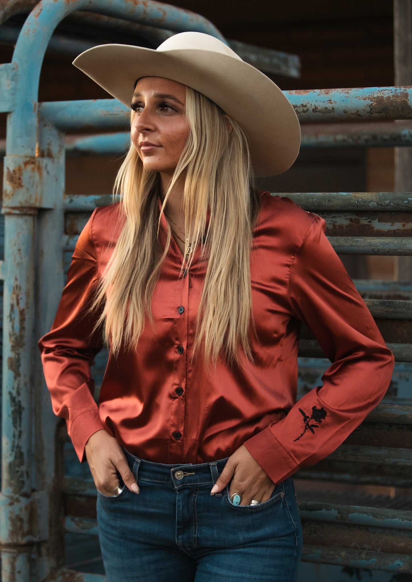 RUST SATIN RODEO SHIRT