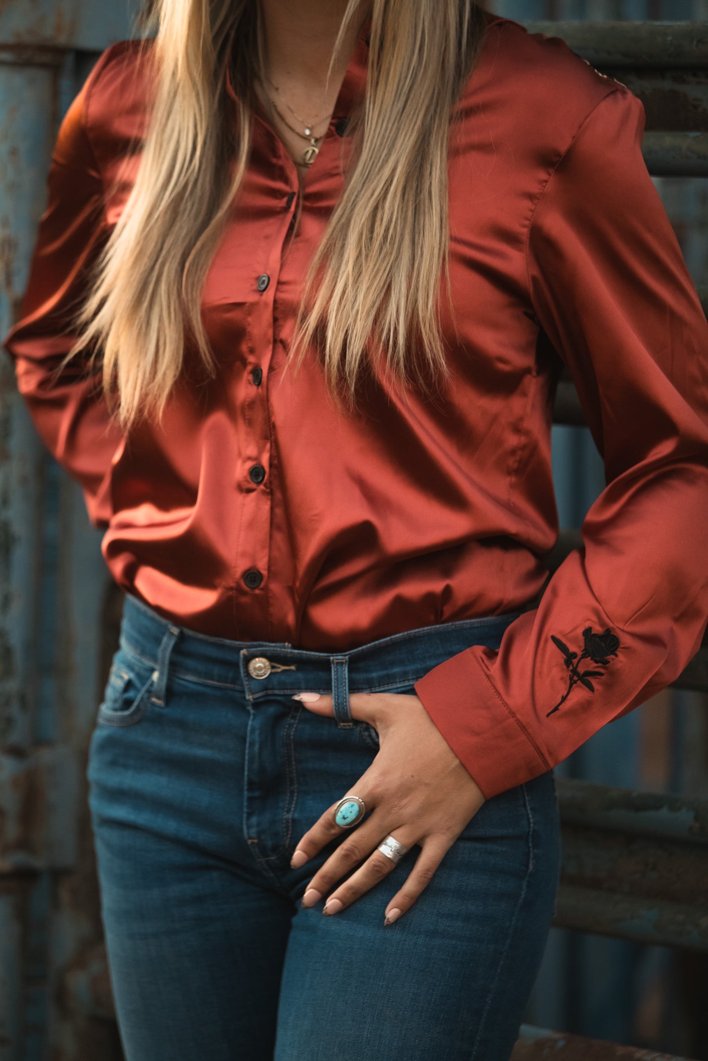 RUST SATIN RODEO SHIRT