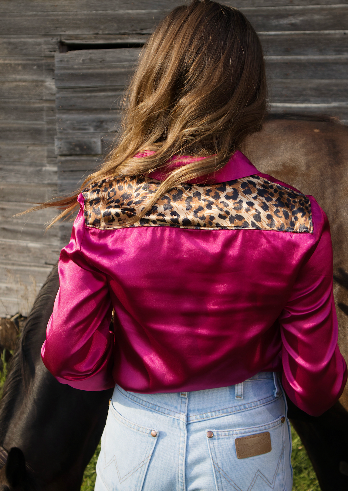 LEOPARD PINK SATIN RODEO SHIRT