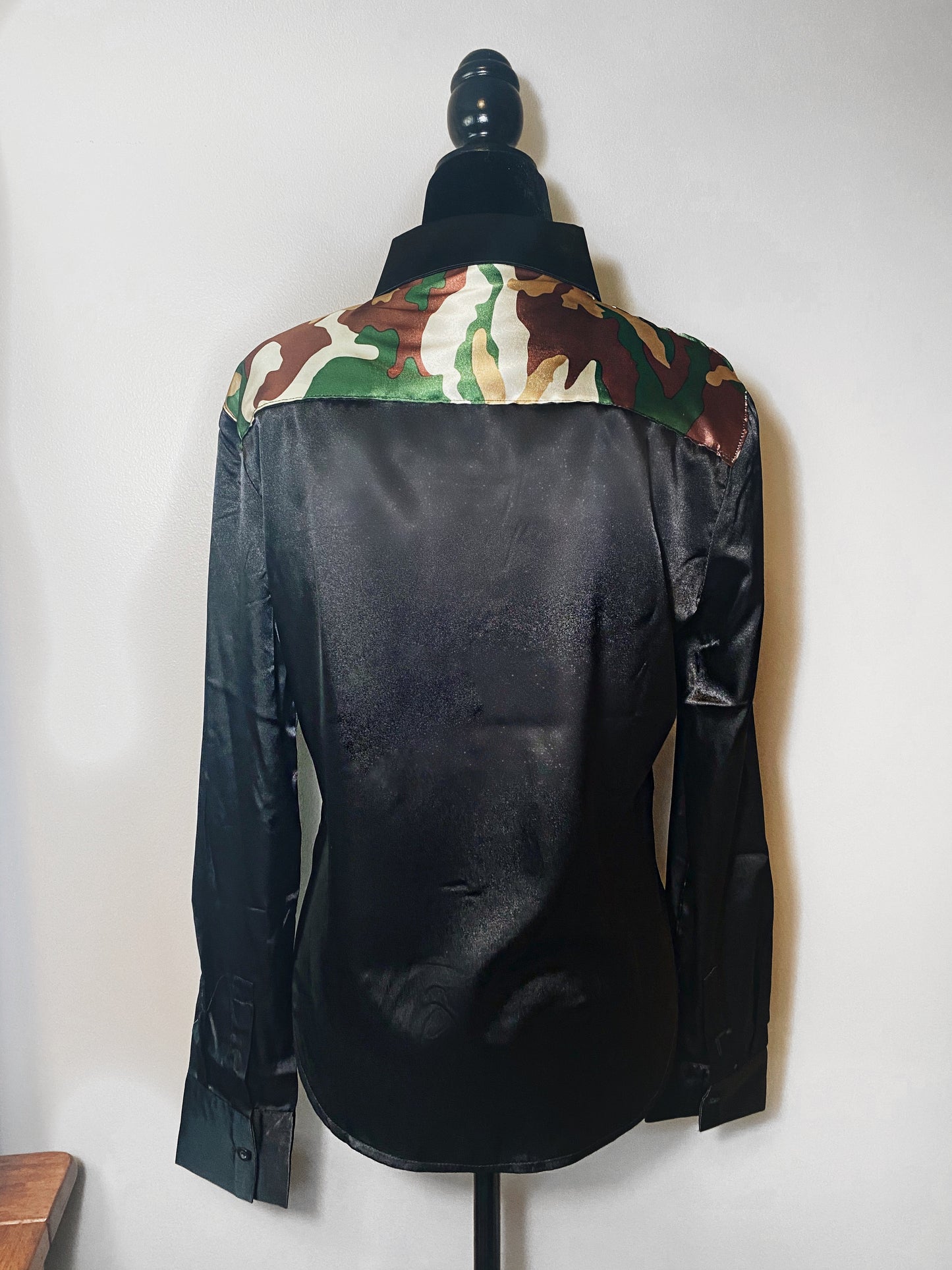 CAMO BLACK SATIN RODEO SHIRT